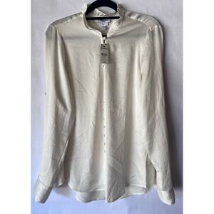Express Portofino Ruffle‎ Mock Neck Long Sleeve Button Down Blouse - Medium NWT
